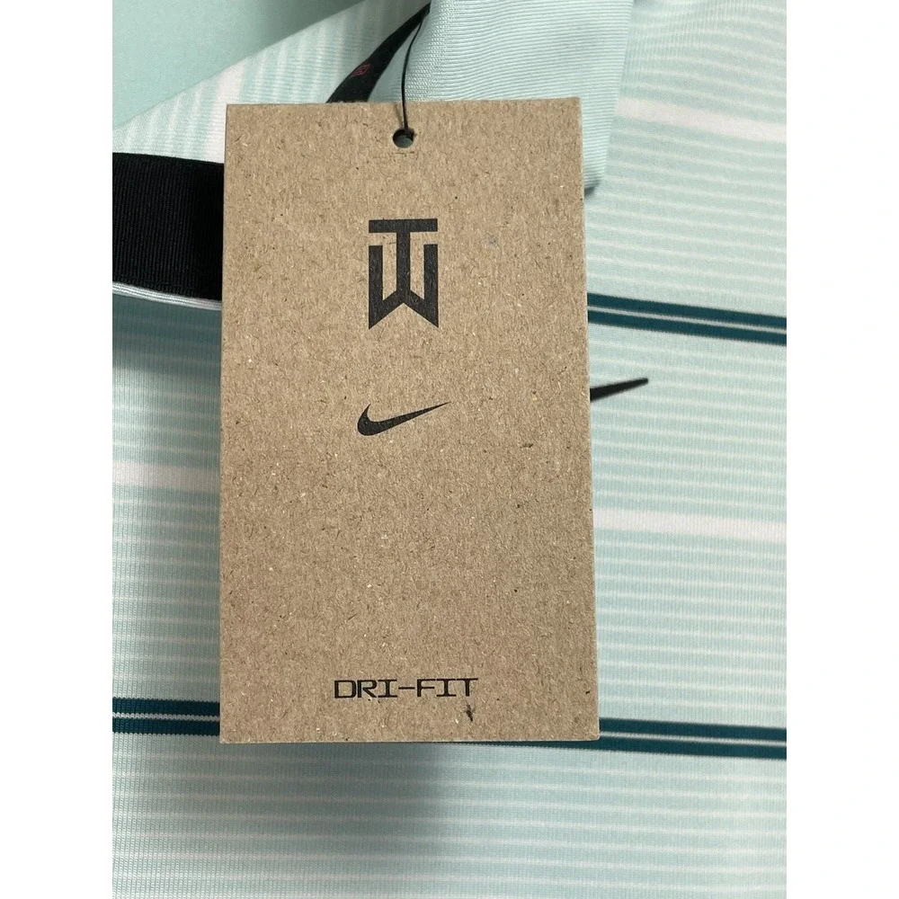 Tiger Woods Collection / Nike Mens Large Teal Striped Golf Polo Shirt (BB37)NWTs